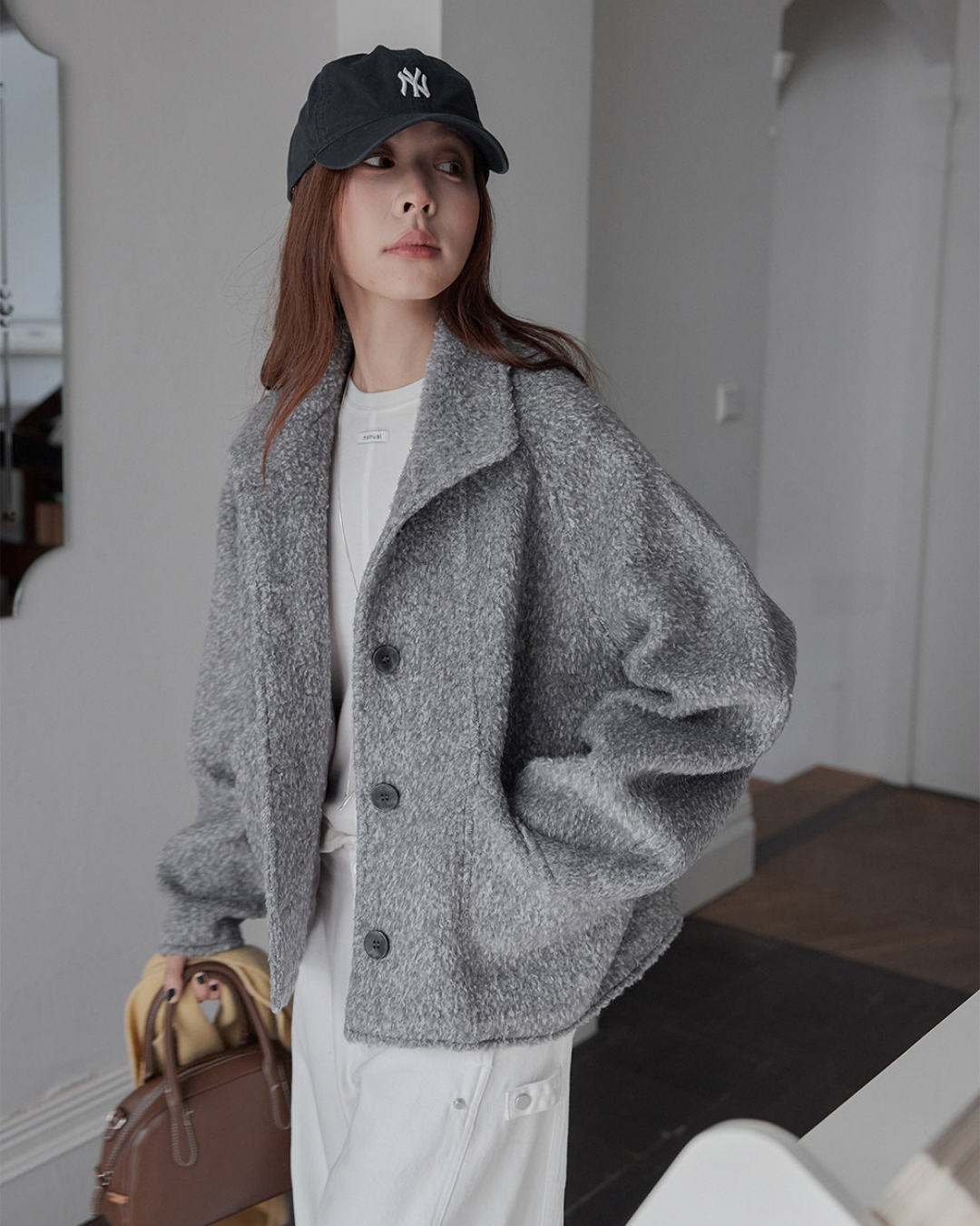 fuzzy stand collar fleece jacket 2color 【NINE7296】