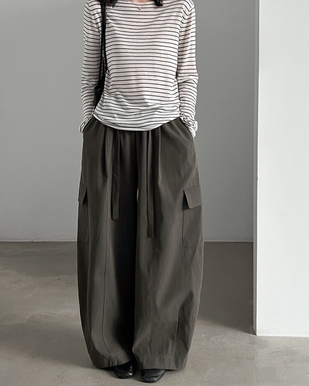 drawstring flap pocket cargo wide leg pants 2color 【NINE7321】