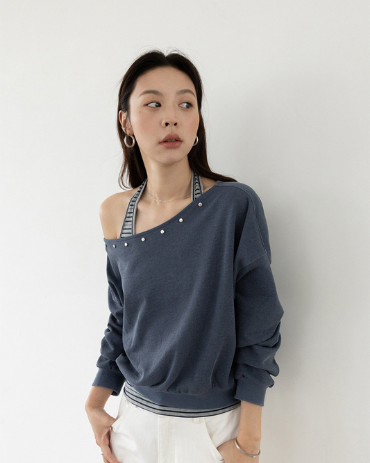 studded off shoulder sweatshirt set 2color 【NINE7279】