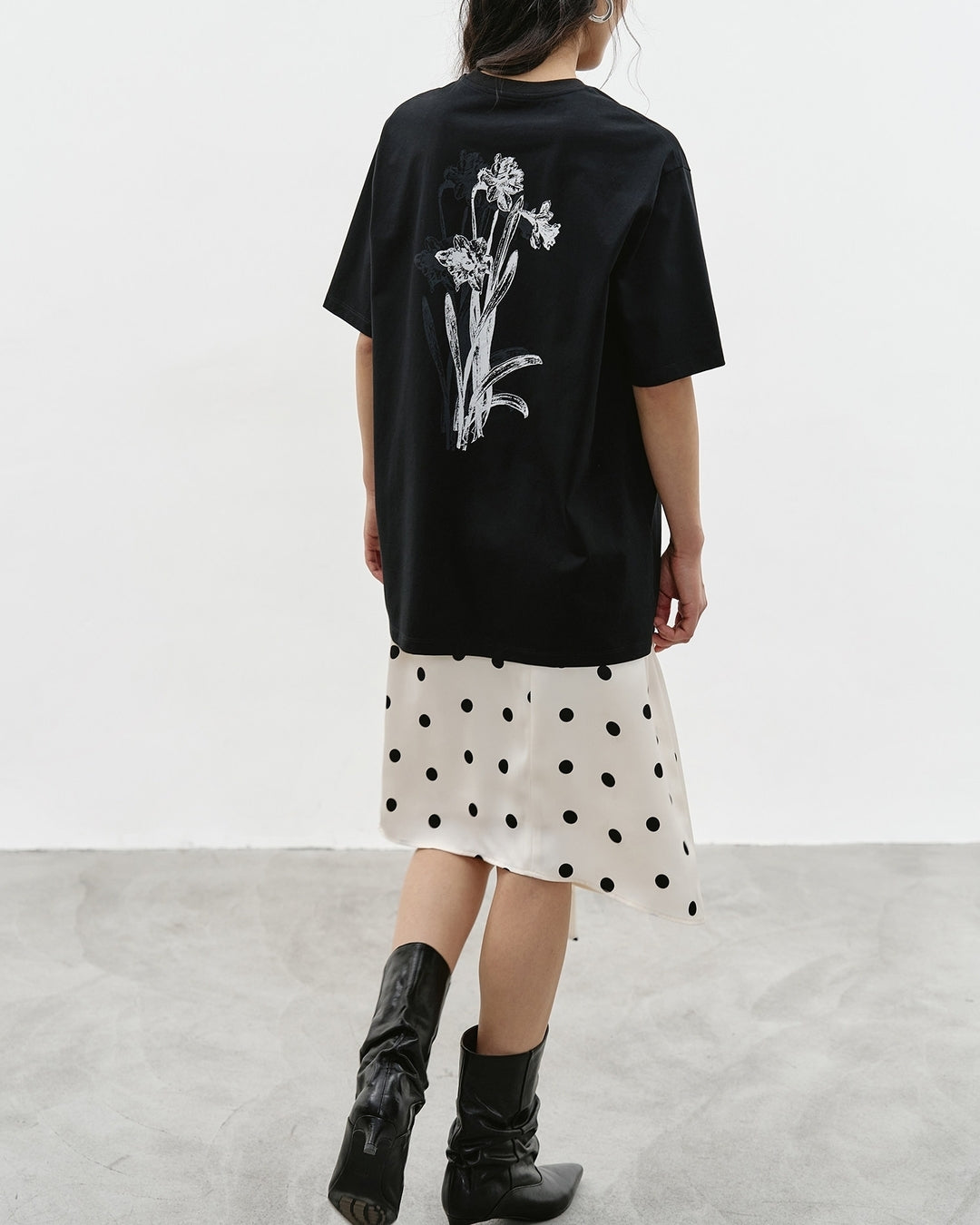 asymmetrical dot pattern ribbon skirt【NINE0345】