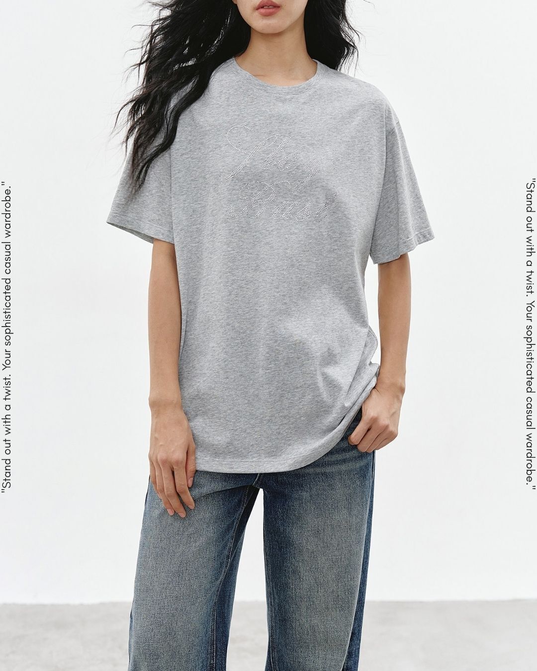 rhinestone logo t-shirt 2color【NINE0306】