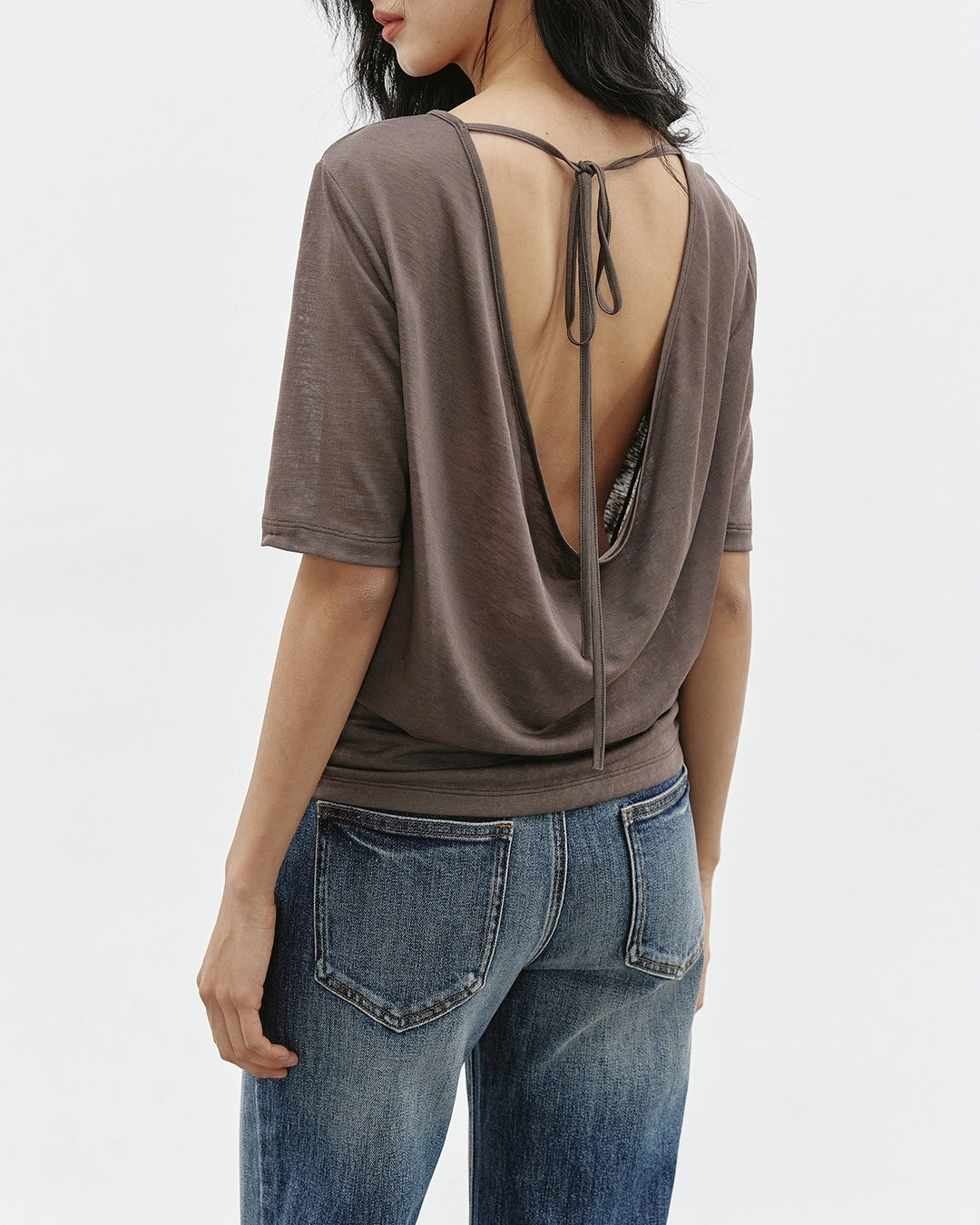 back-open short-sleeve t-shirt 2color【NINE0356】