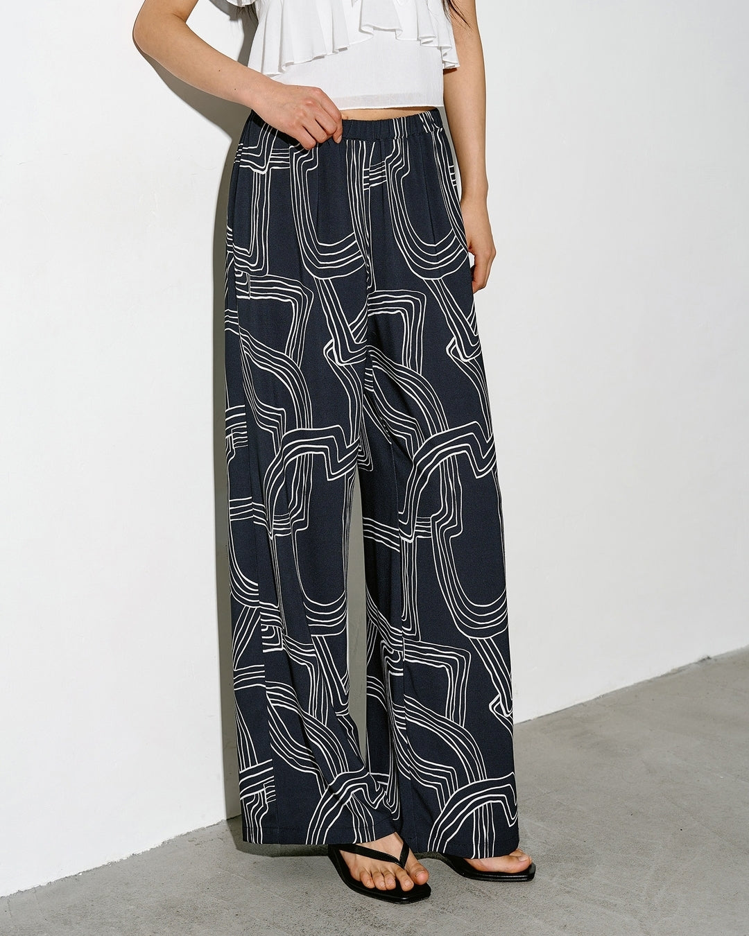 geometric-patterned wide leg pants【NINE0328】