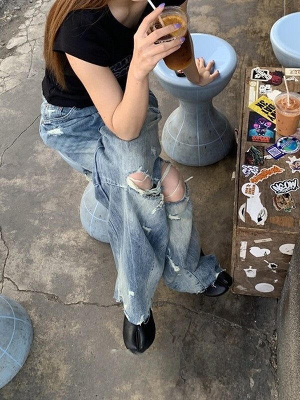 denim damage washed pants【NINE9389】