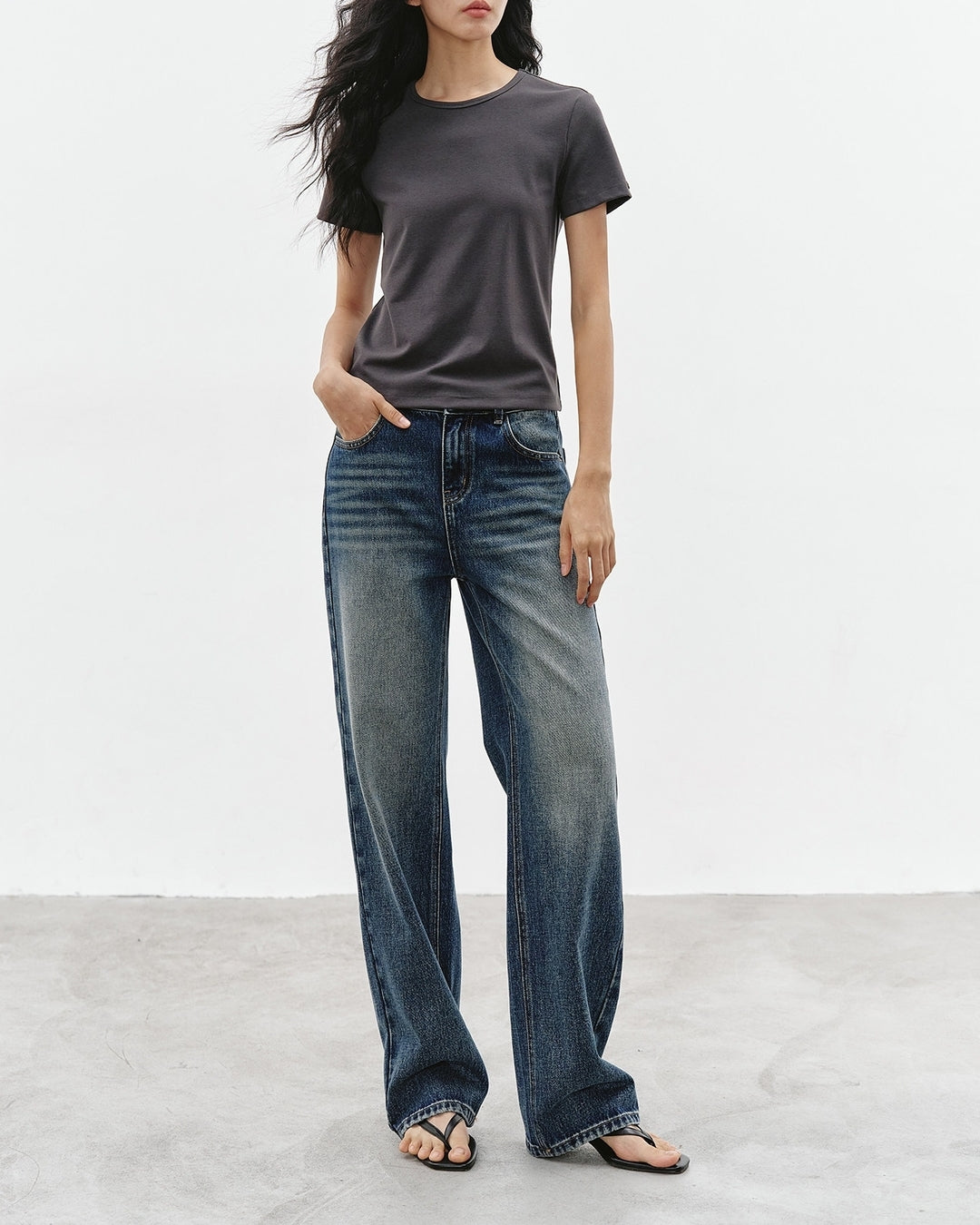 wash-finished straight leg denim pants【NINE0323】