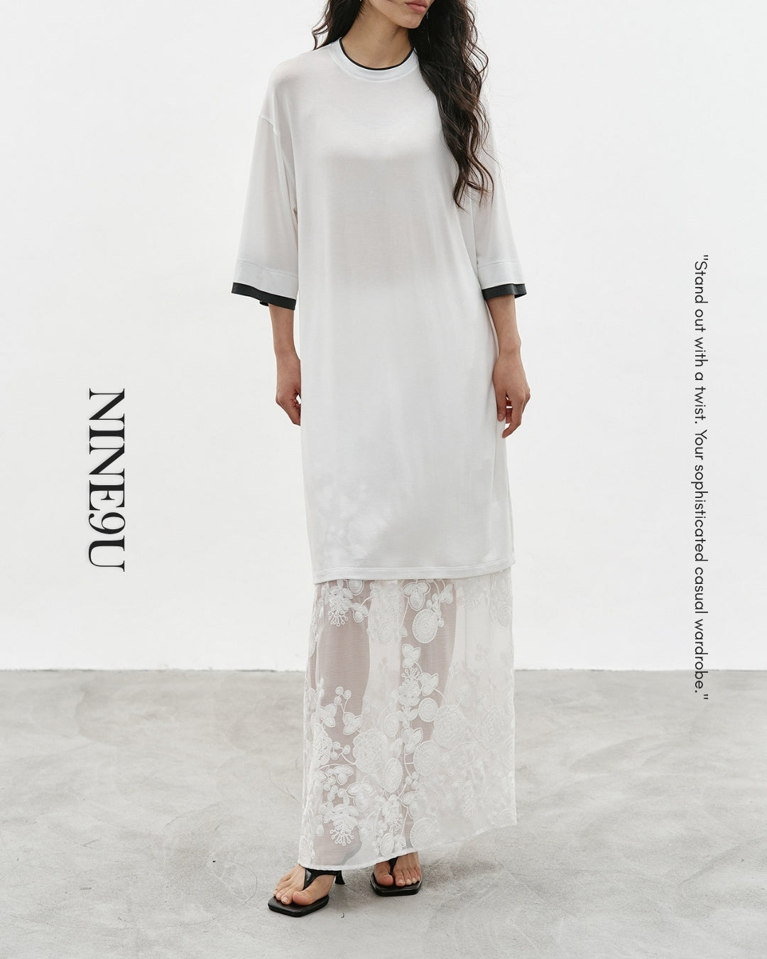 oversized two-tone t-shirt 2color【NINE0327】