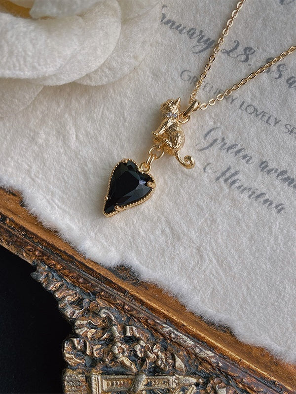 heart cat stone necklace【NINE6698】
