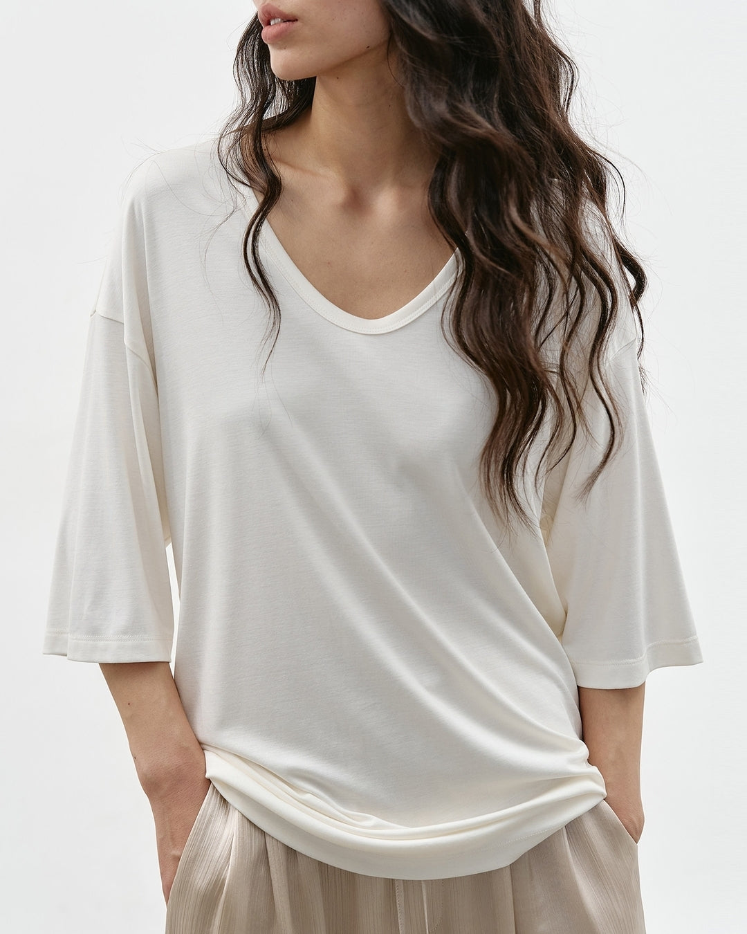 u-neck short sleeve t-shirt 2color【NINE0348】