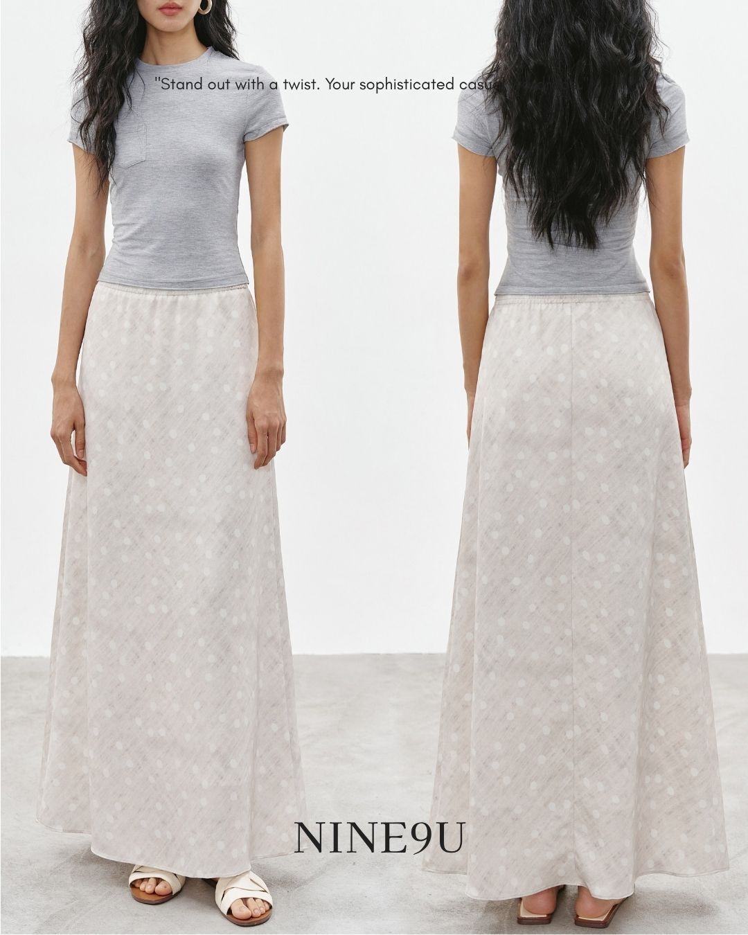 polka dot a-line long skirt【NINE0318】