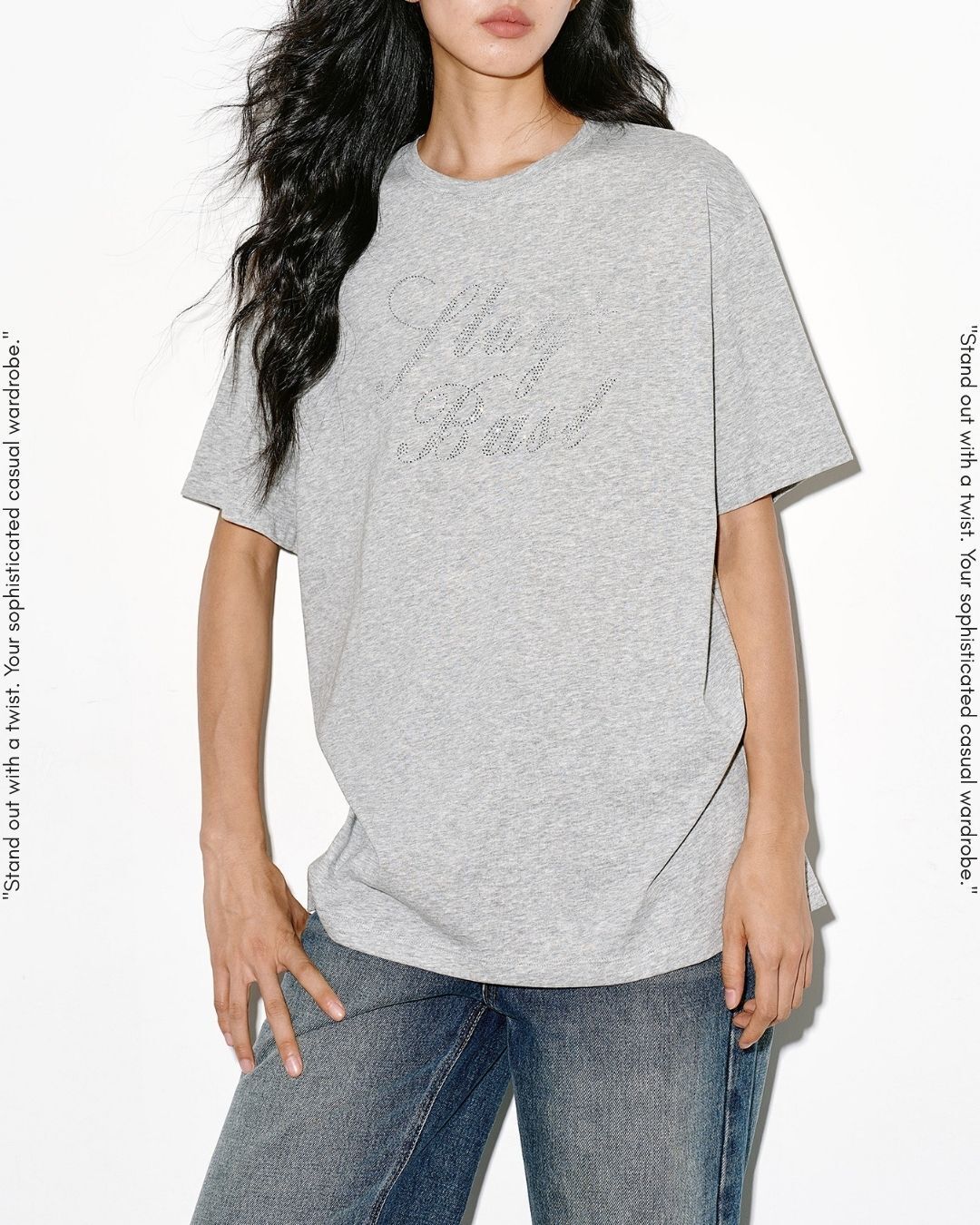 rhinestone logo t-shirt 2color【NINE0306】