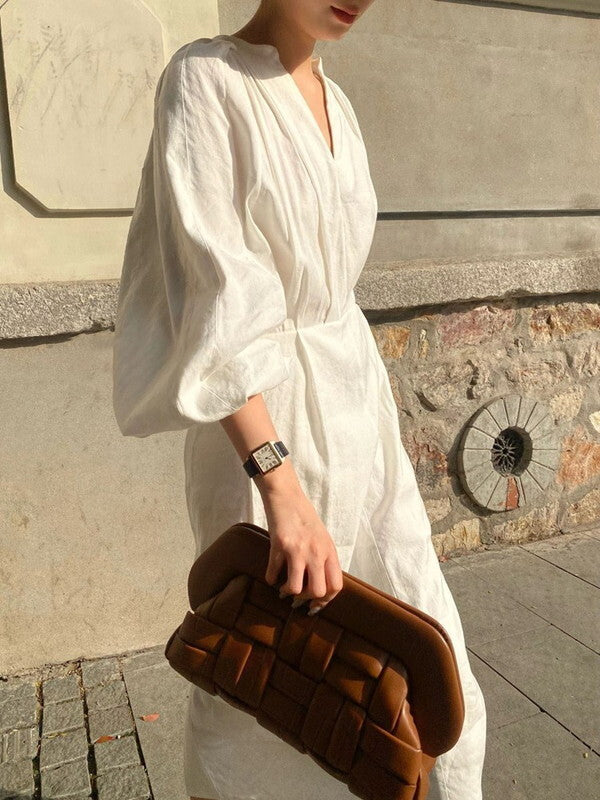 balloon-sleeve chic Ivory color long one-piece【NINE7750】