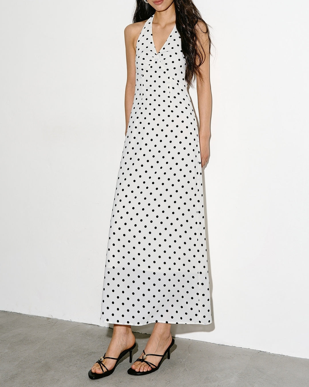 v-neck high waisted dot dress【NINE0334】