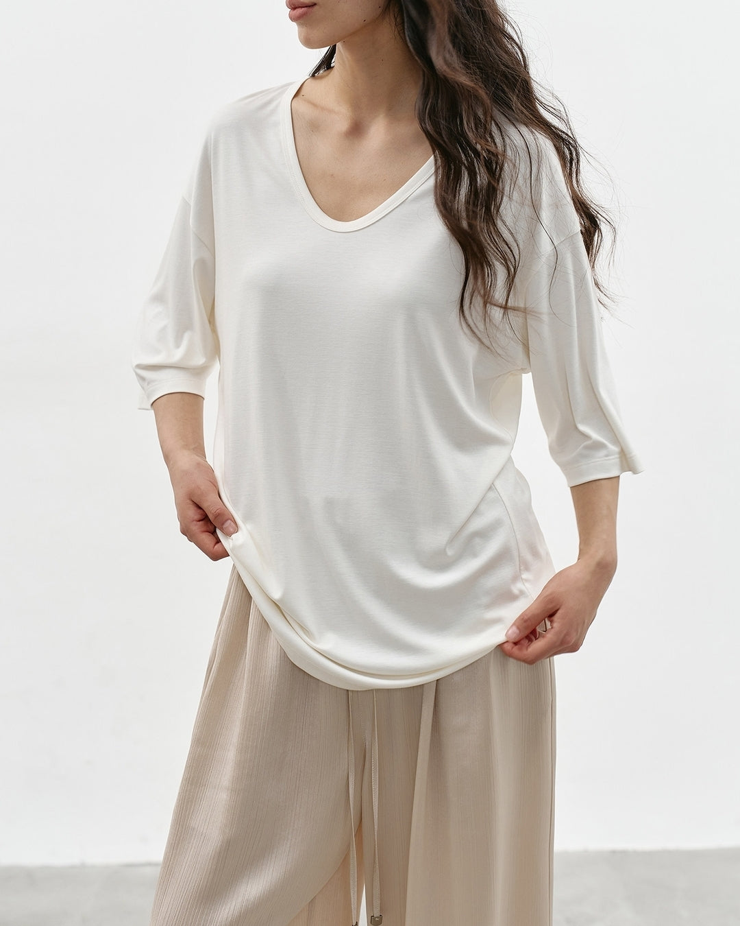 u-neck short sleeve t-shirt 2color【NINE0348】