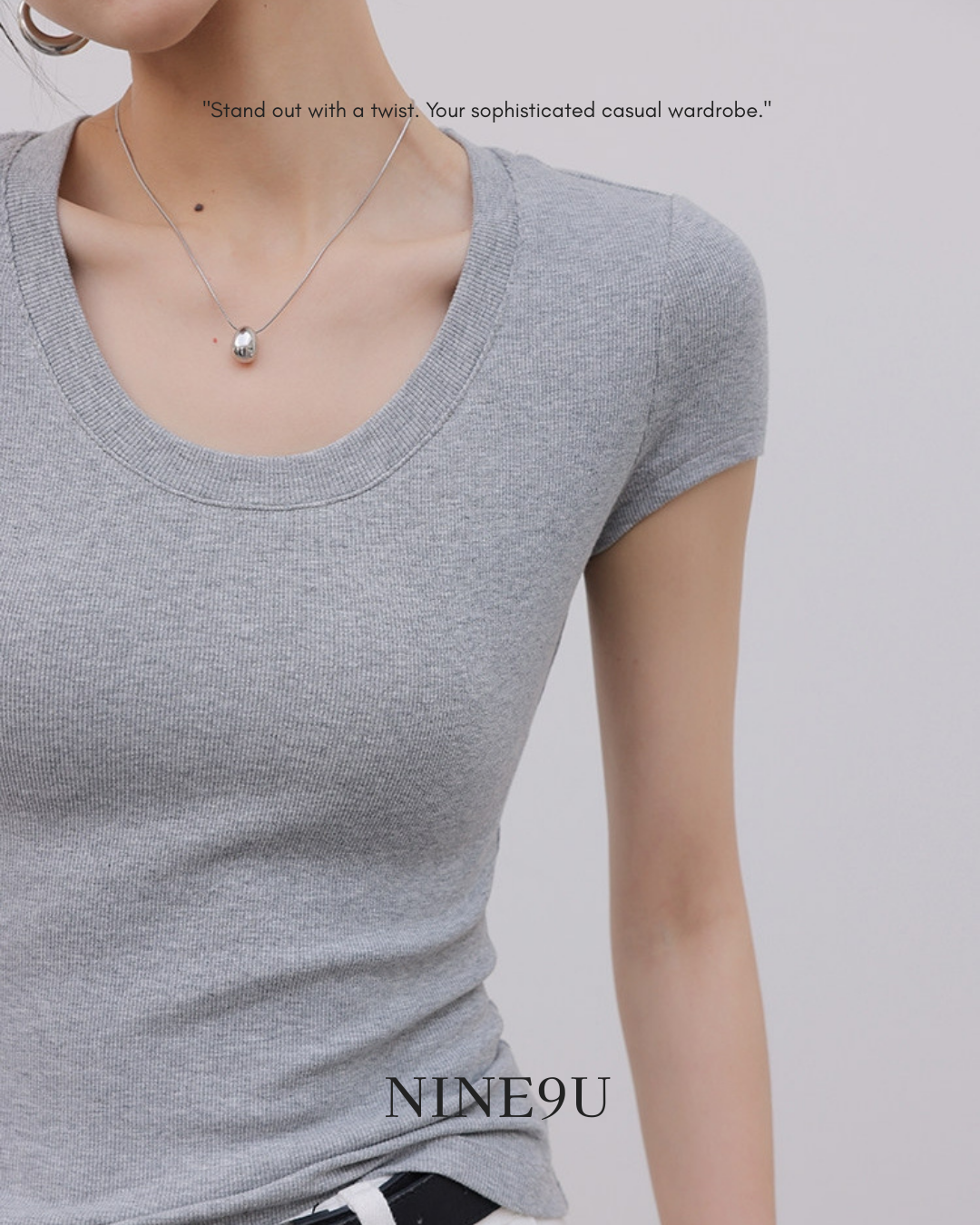 round neck slim tops 3color【NINE0184】