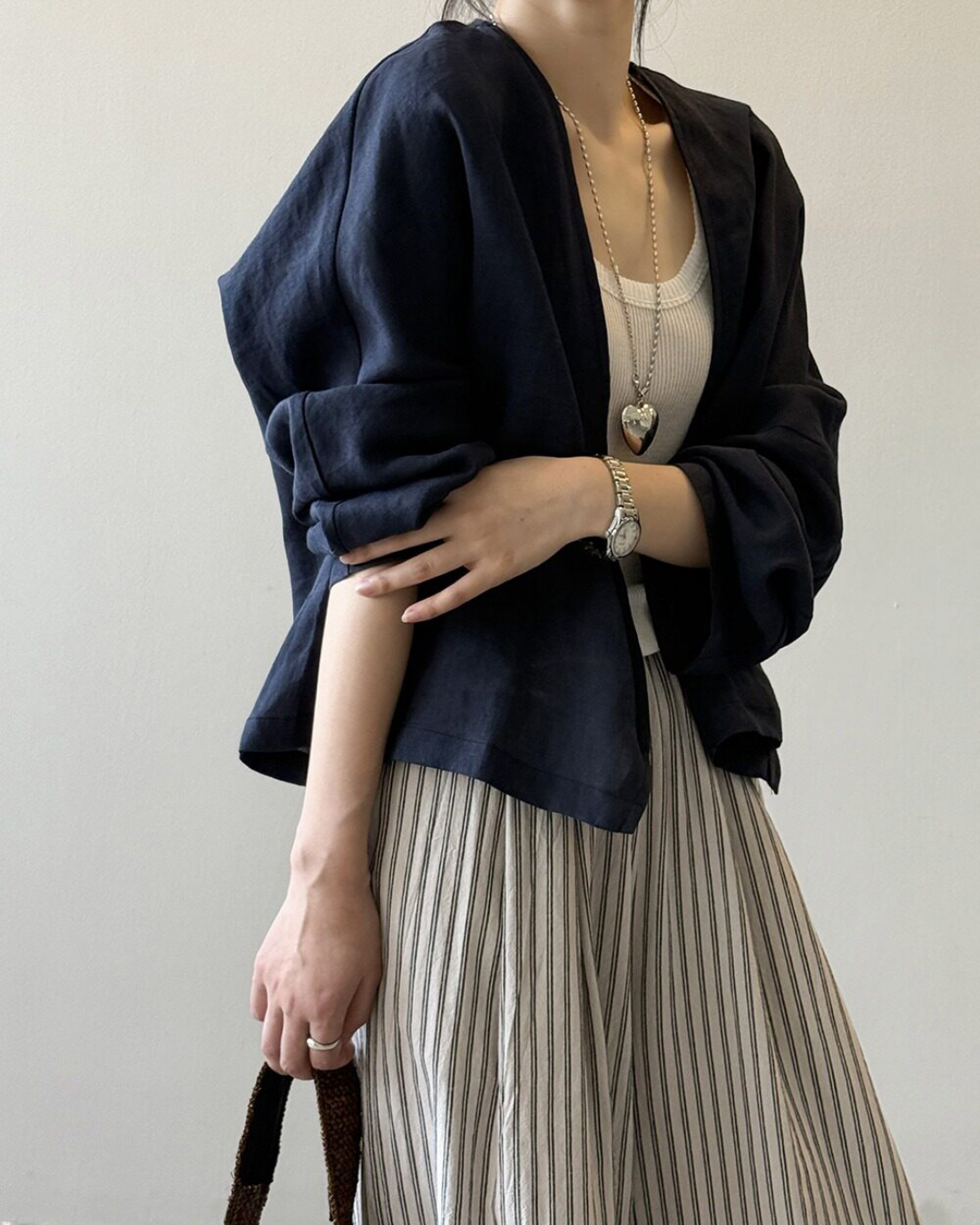 sheer open front loose cardigan 2color 【NINE7318】