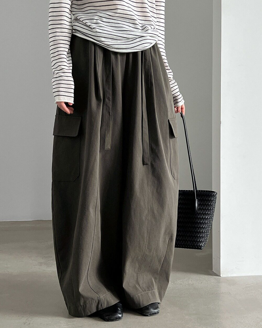 drawstring flap pocket cargo wide leg pants 2color 【NINE7321】