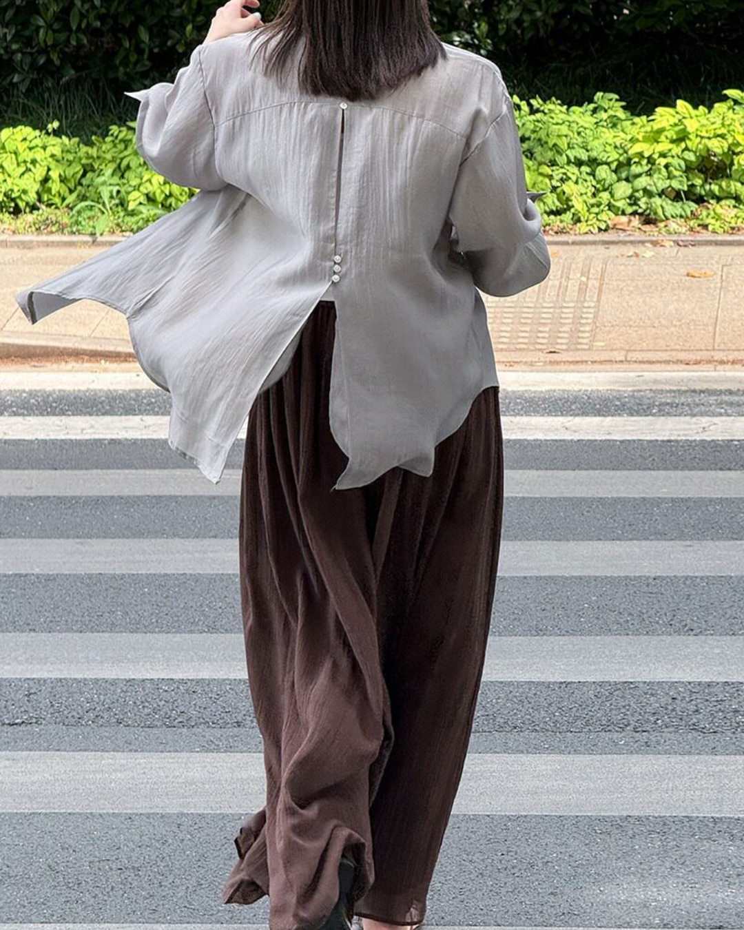 back button split sheer long sleeve shirt 5color 【NINE7319】