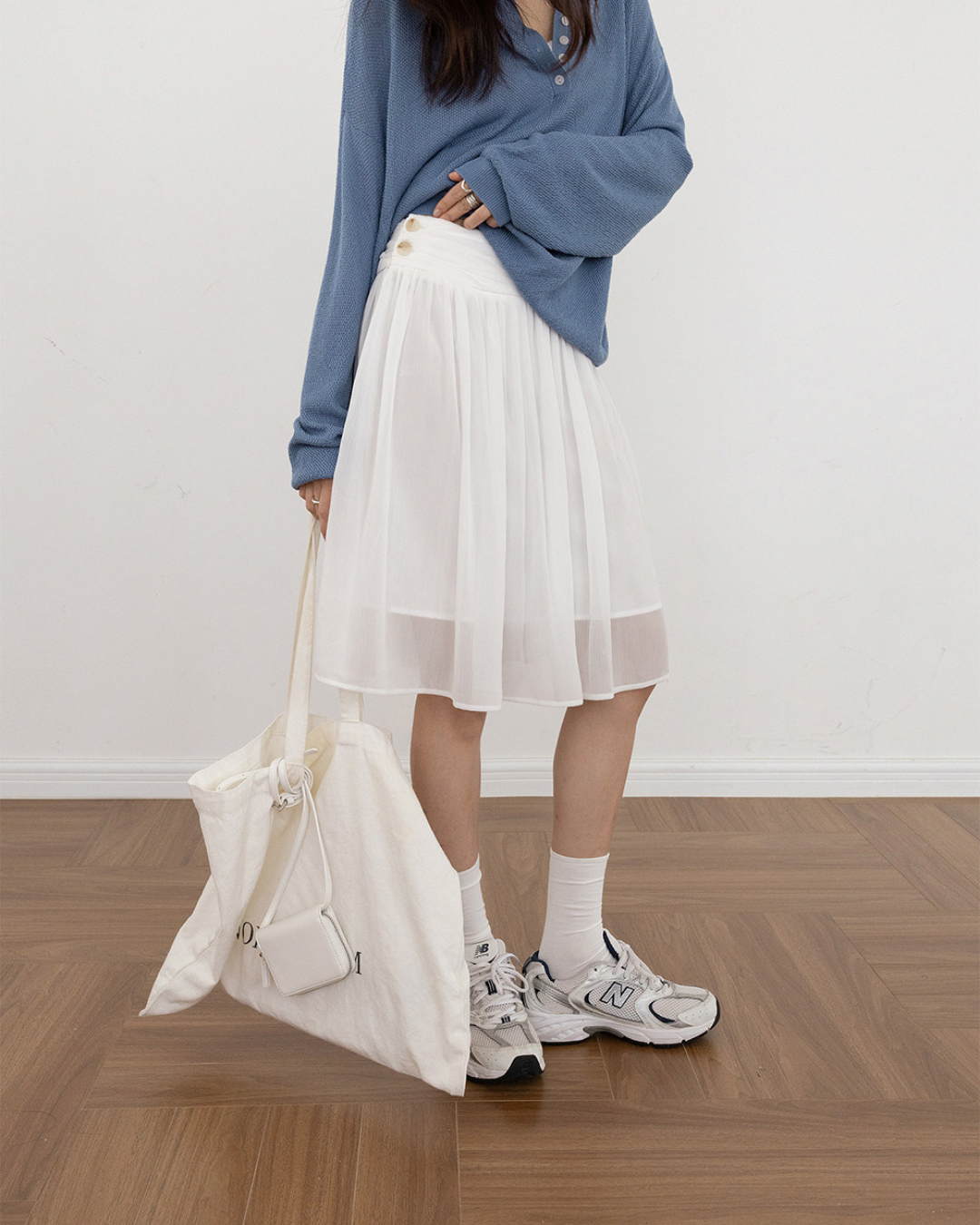 draped waist chiffon flare skirt 3color 【NINE7300】