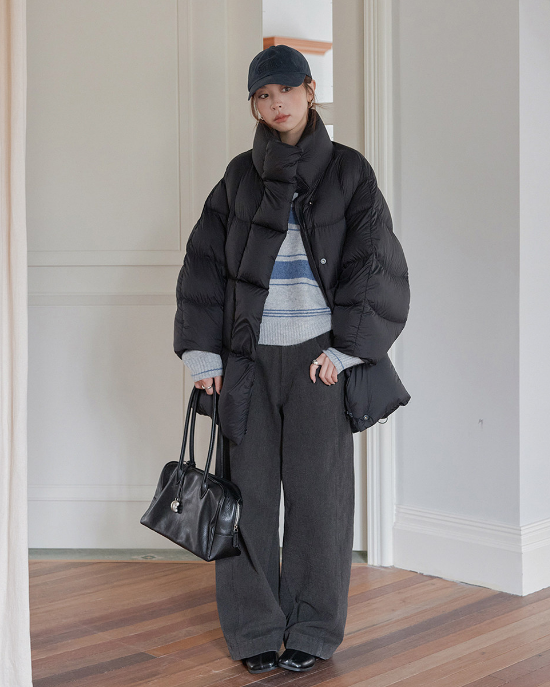 stand collar oversized puffer jacket 2color 【NINE7276】