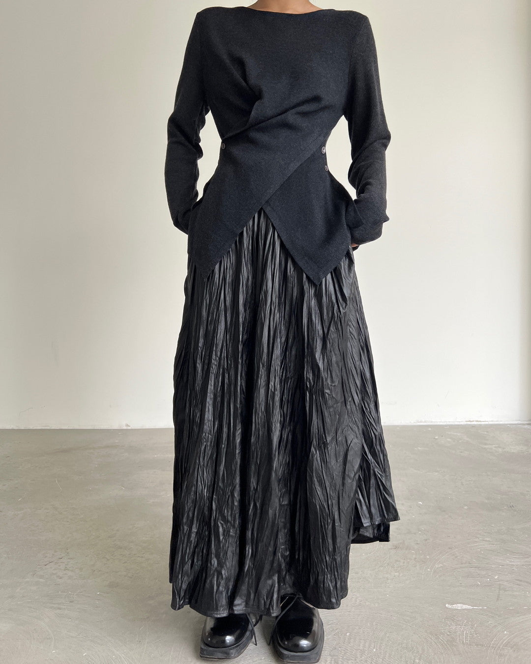 crinkled texture long pleated skirt 1color 【NINE7266】