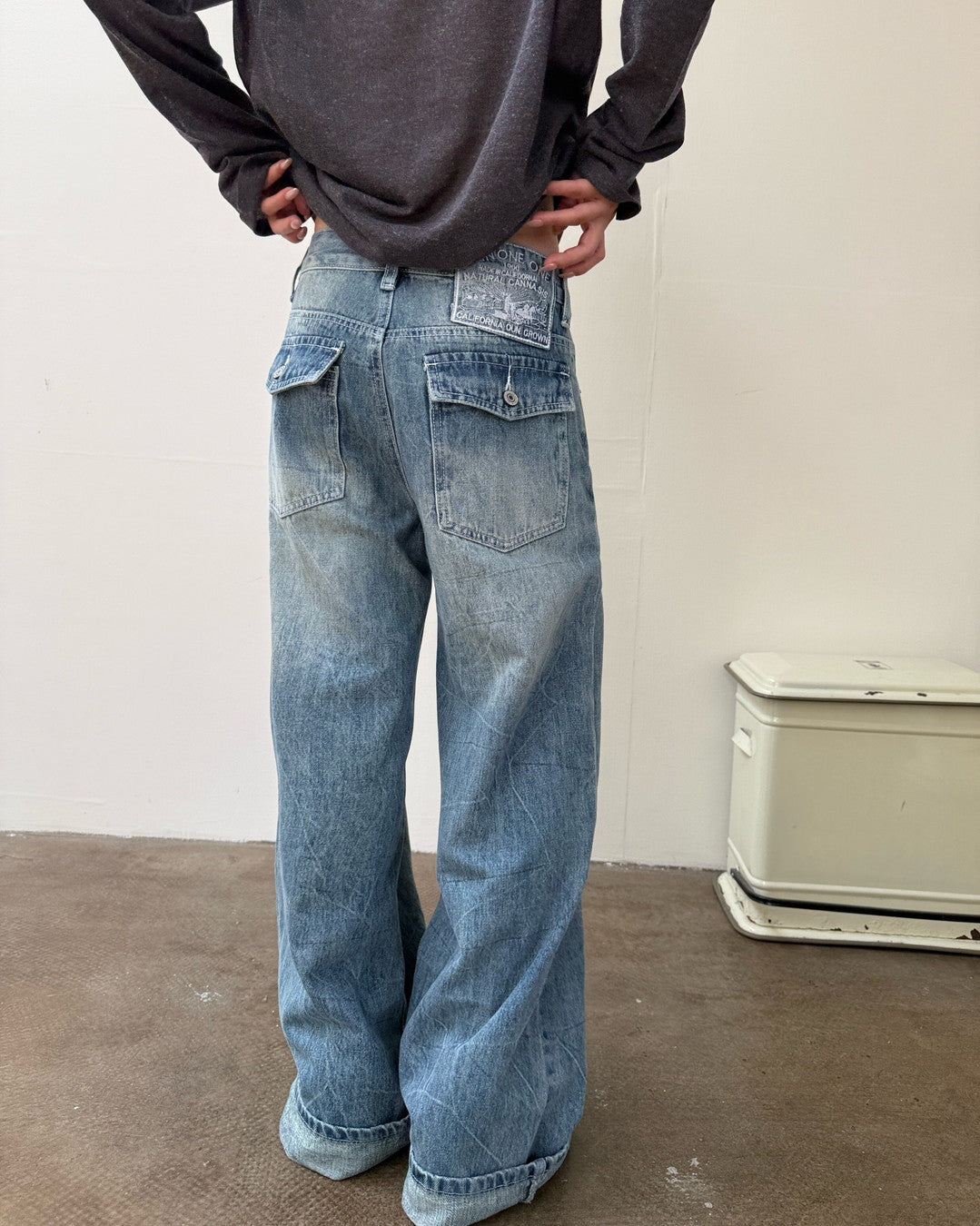 vintage washed wide denim pants 1color 【NINE7268】
