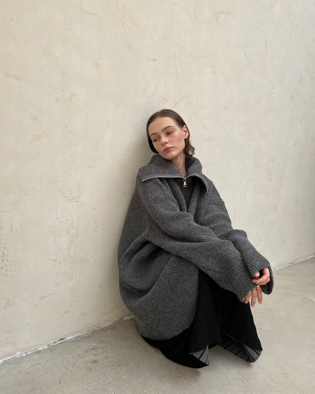 zip up neck knit cardigan jacket 2color 【NINE7271】