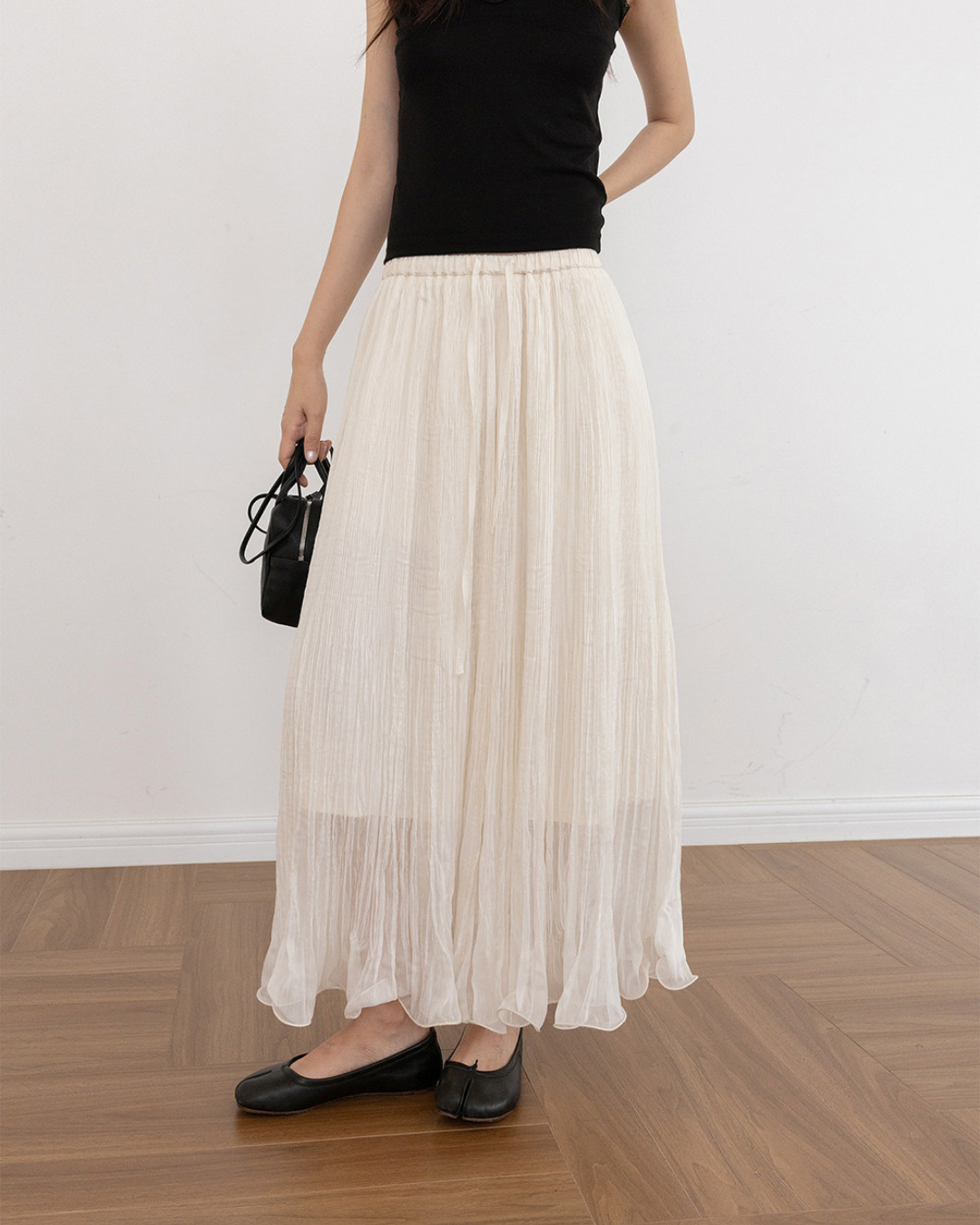 crinkled chiffon pleated long skirt 2color 【NINE7299】