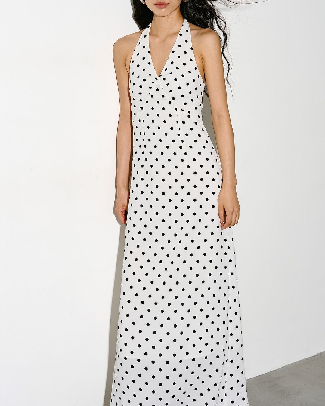v-neck high waisted dot dress【NINE0334】