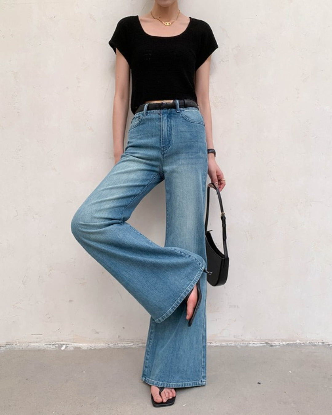 vintage-style wide-leg denim pants【NINE0219】
