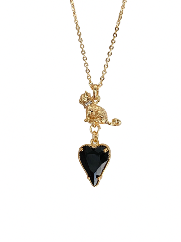 heart cat stone necklace【NINE6698】