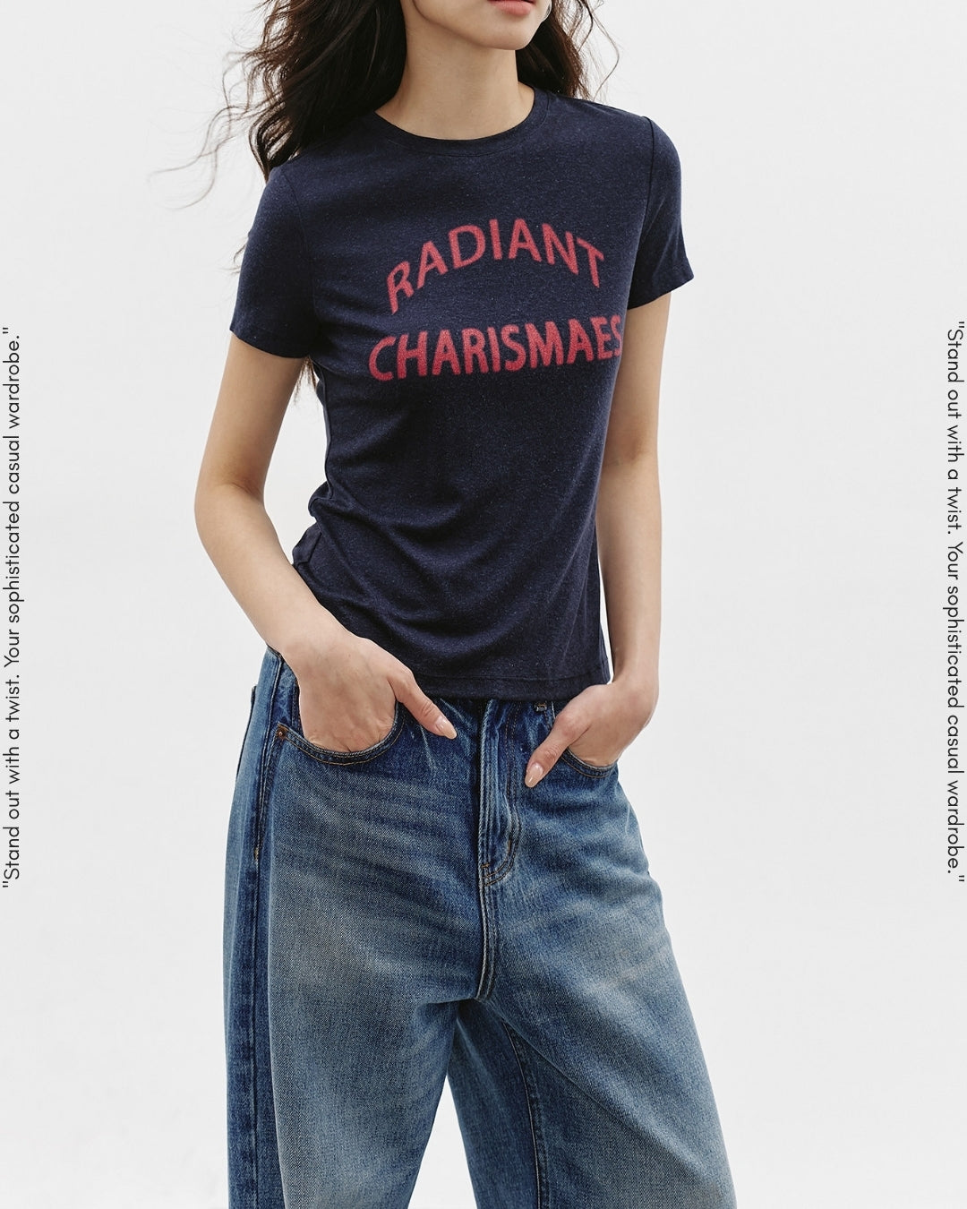 lettering print slim fit t-shirt 2color【NINE0350】