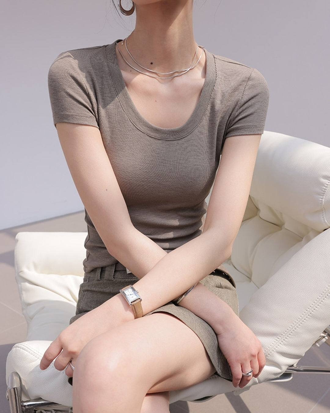 round neck slim tops 3color【NINE0184】
