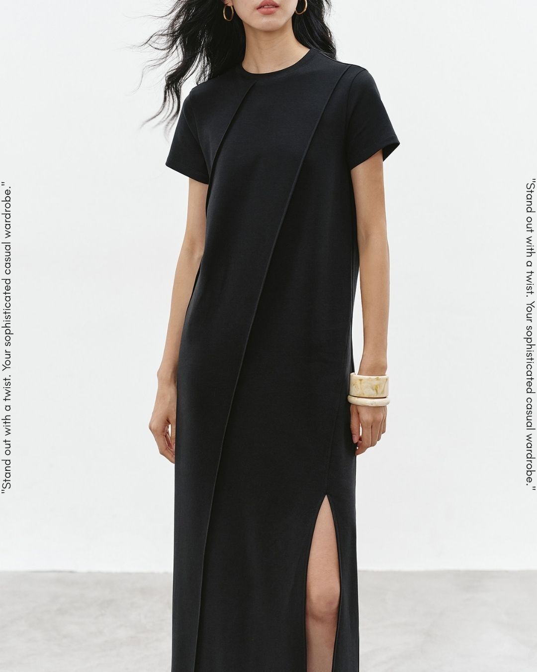 lined side slit one-piece【NINE0314】