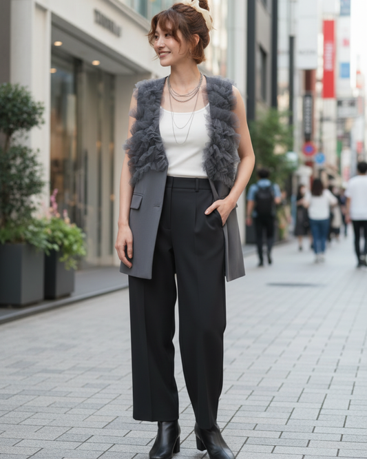 tulle frill mesh vest【NINE9526】