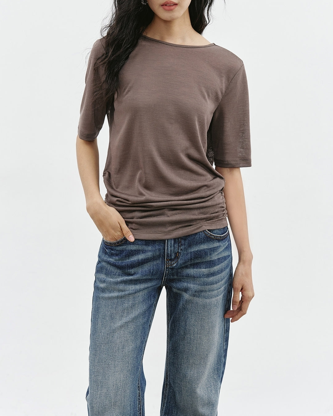 back-open short-sleeve t-shirt 2color【NINE0356】