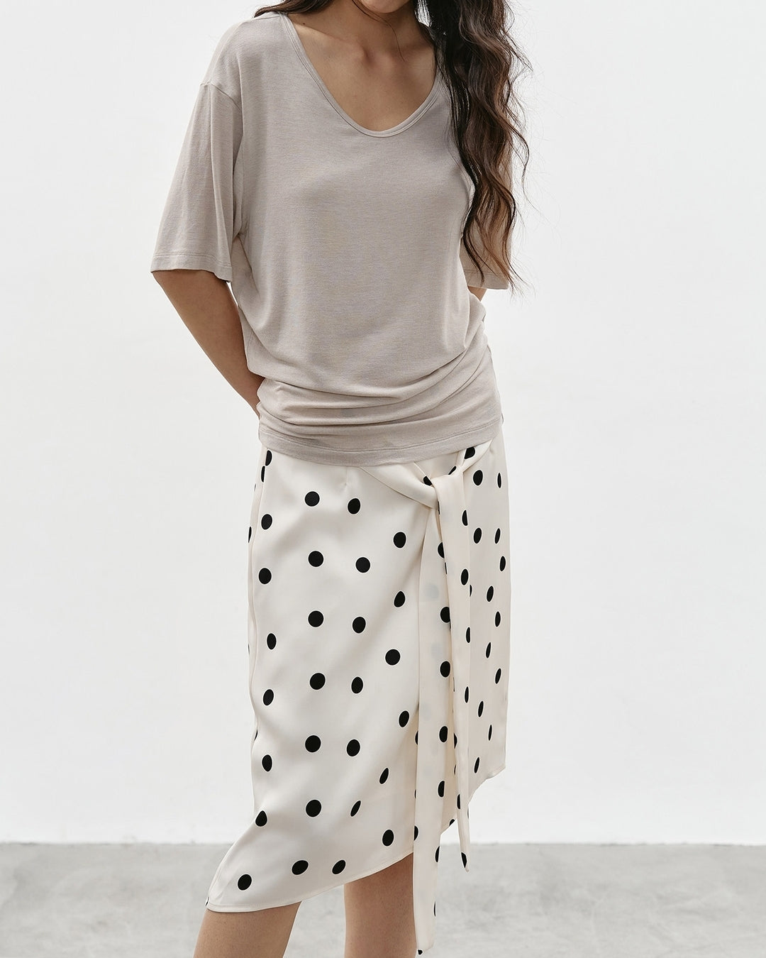 asymmetrical dot pattern ribbon skirt【NINE0345】