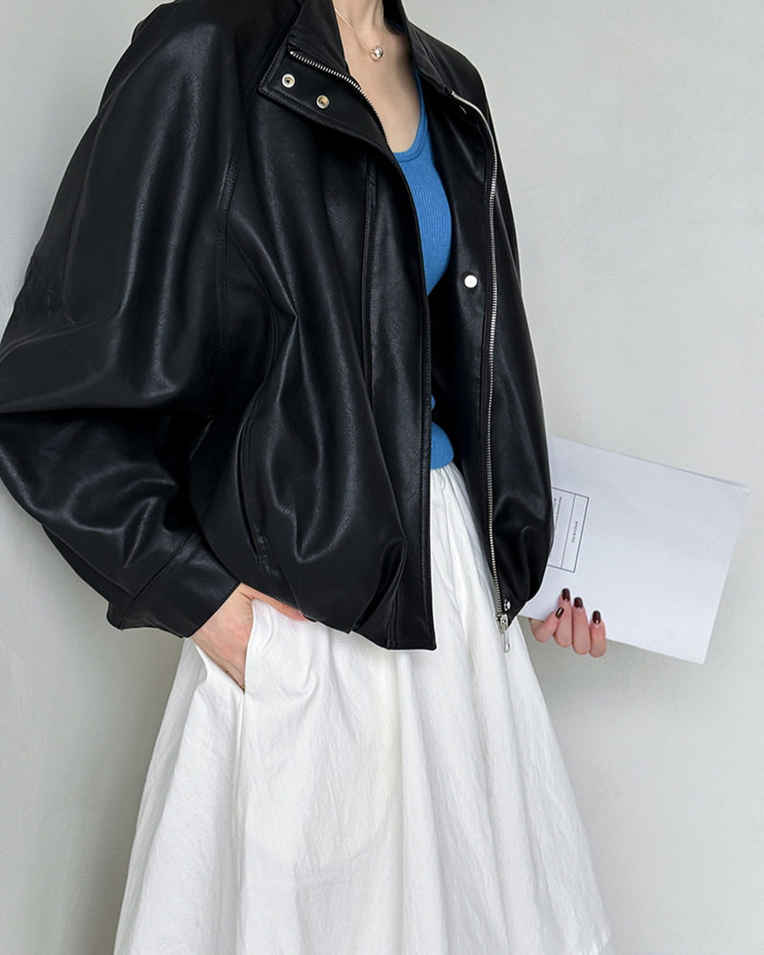 oversized faux leather bomber jacket 1color 【NINE7316】
