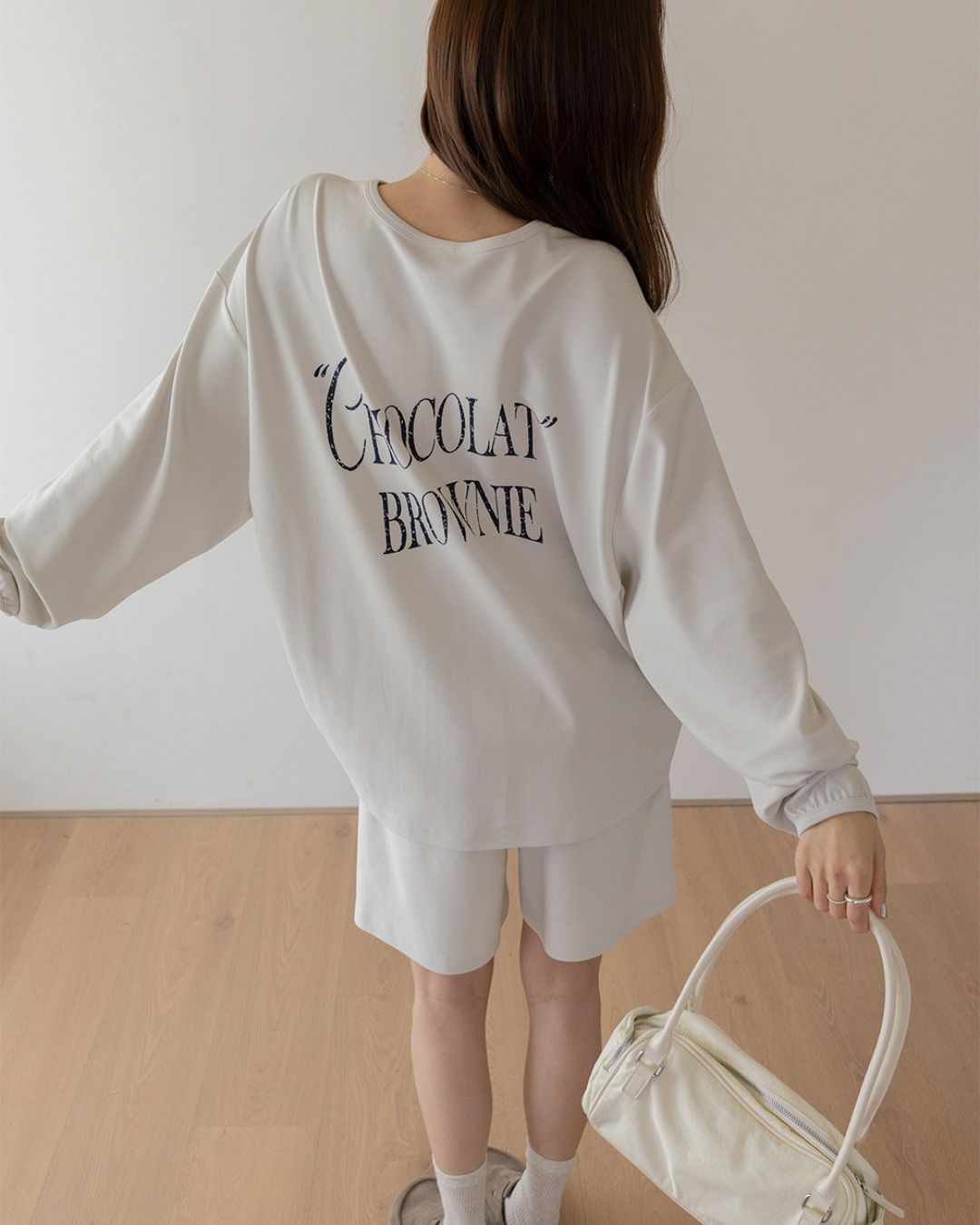 embroidered sweatshirt short pants setup 3color 【NINE7282】