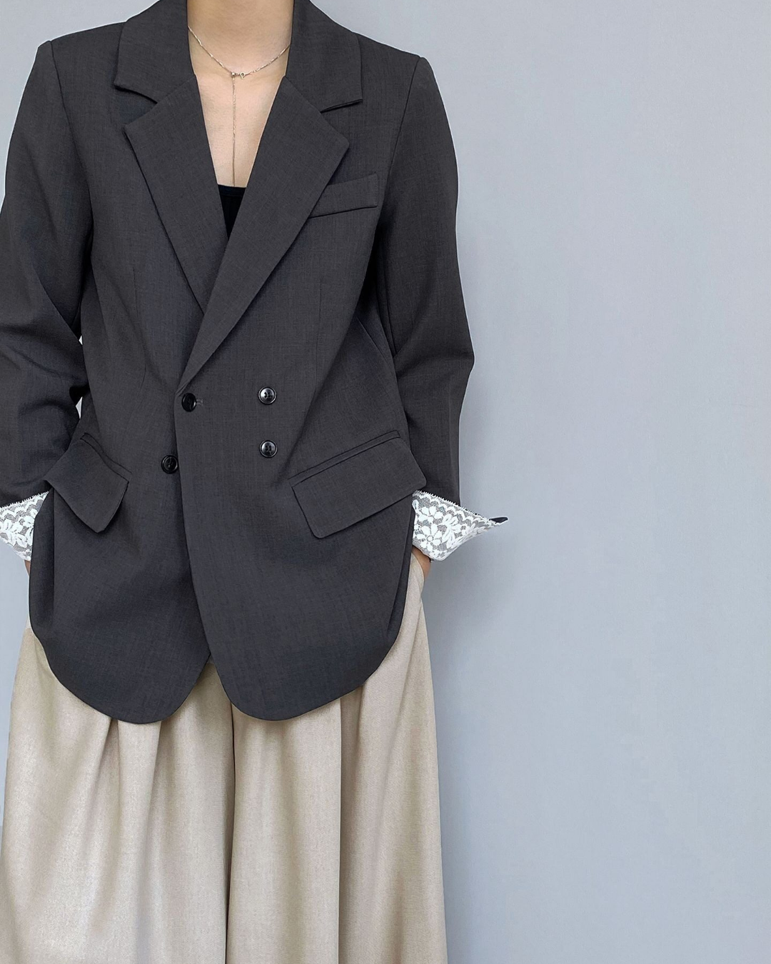 lace cuff double breasted tailored jacket 1color 【NINE7326】