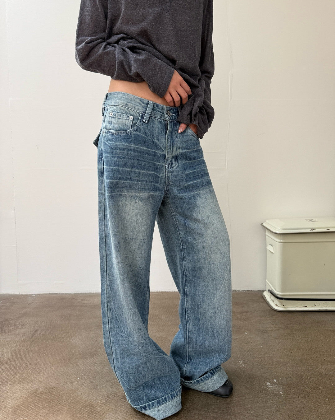 vintage washed wide denim pants 1color 【NINE7268】