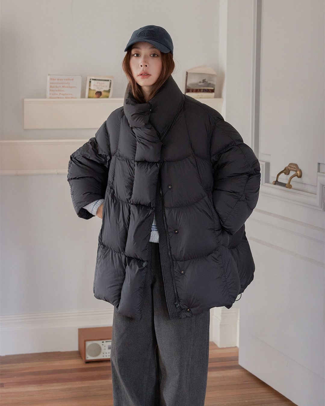 stand collar oversized puffer jacket 2color 【NINE7276】