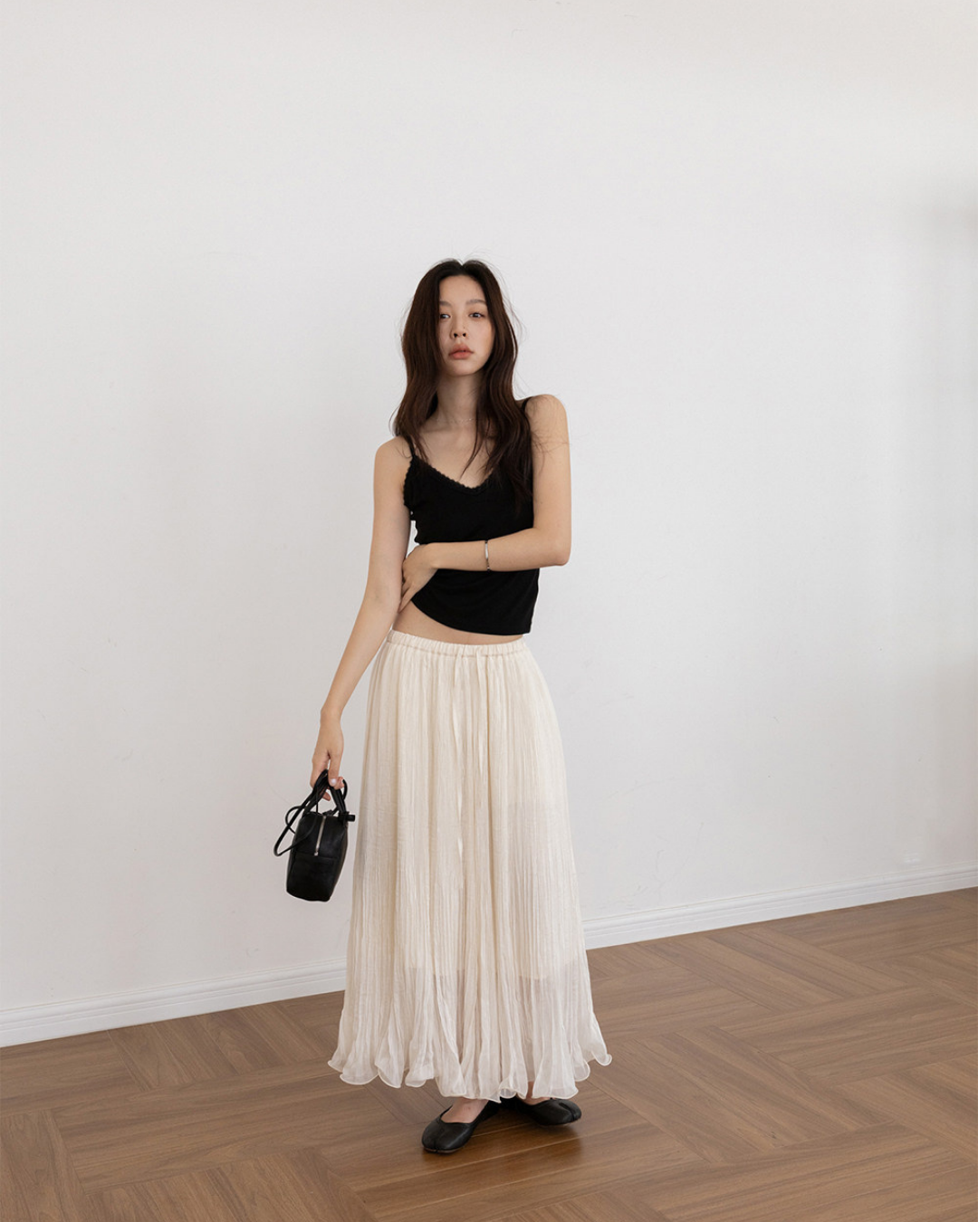 crinkled chiffon pleated long skirt 2color 【NINE7299】