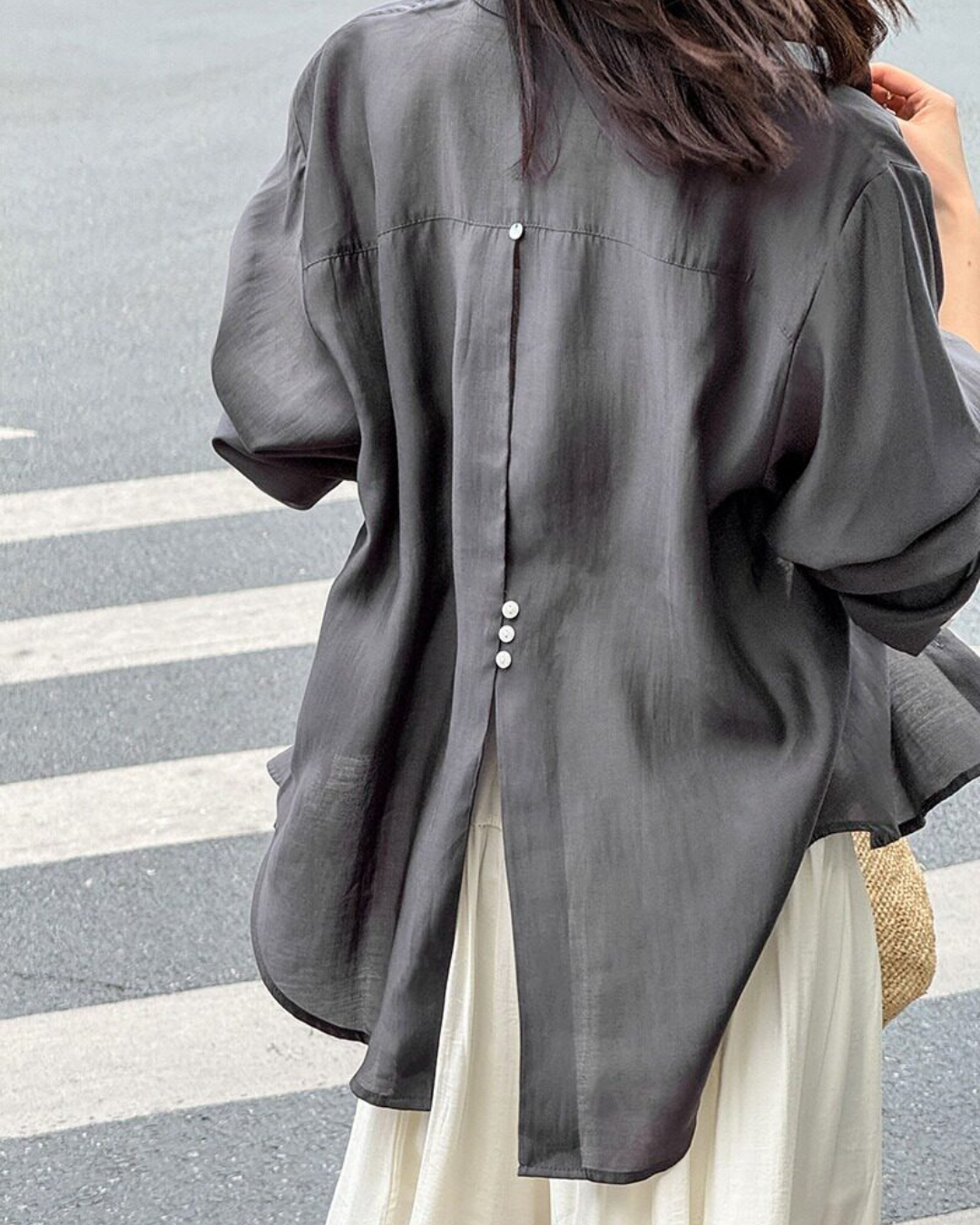 back button split sheer long sleeve shirt 5color 【NINE7319】