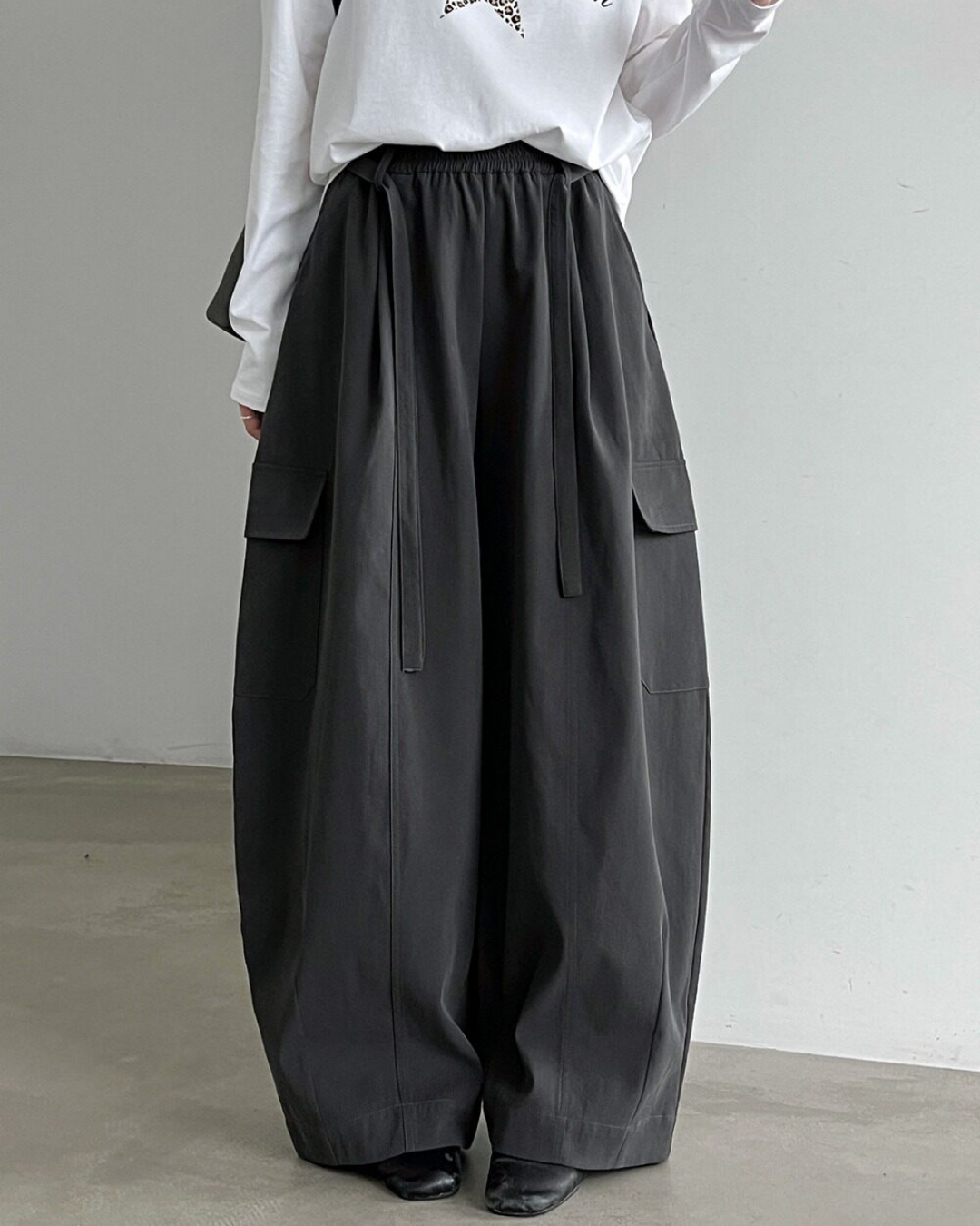 drawstring flap pocket cargo wide leg pants 2color 【NINE7321】