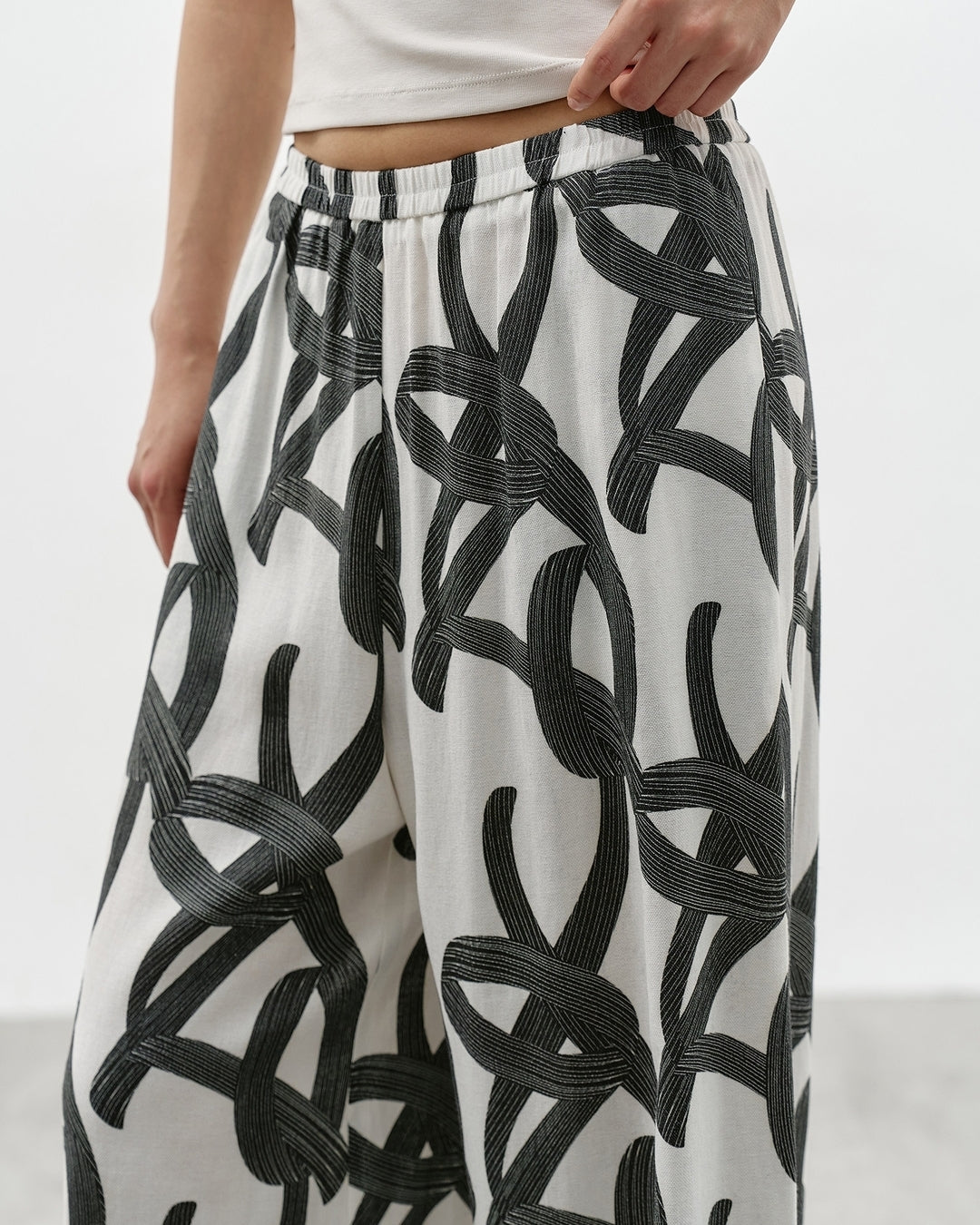 geometric print wide-leg pants【NINE0342】