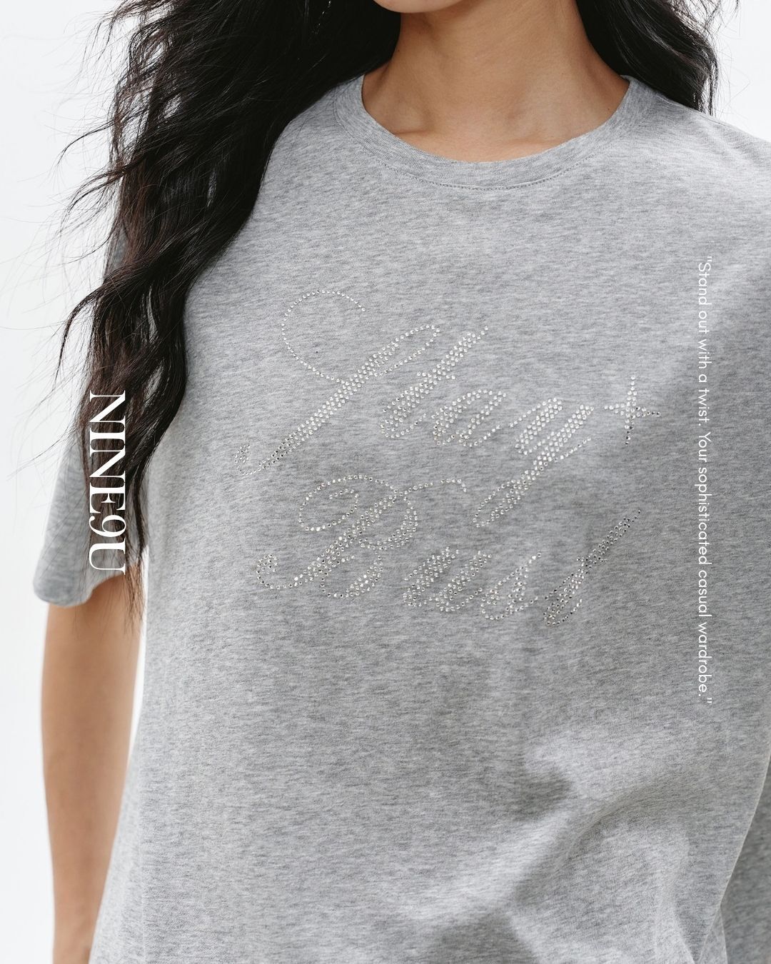 rhinestone logo t-shirt 2color【NINE0306】
