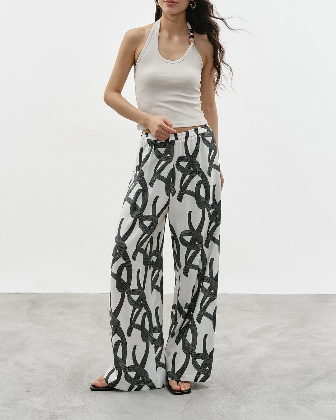 geometric print wide-leg pants【NINE0342】