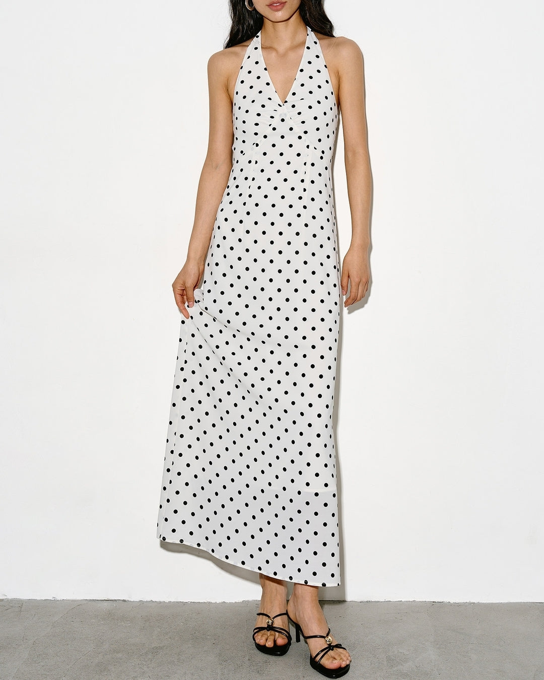 v-neck high waisted dot dress【NINE0334】