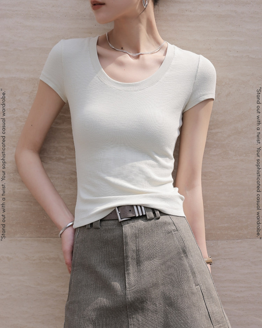 round neck slim tops 3color【NINE0184】