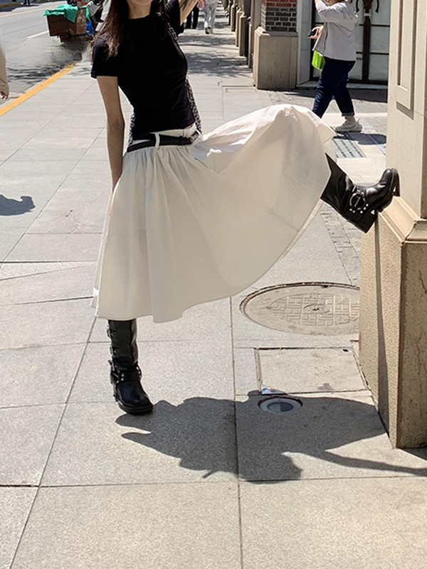 fluffily natural flare long-skirt【NINE8898】